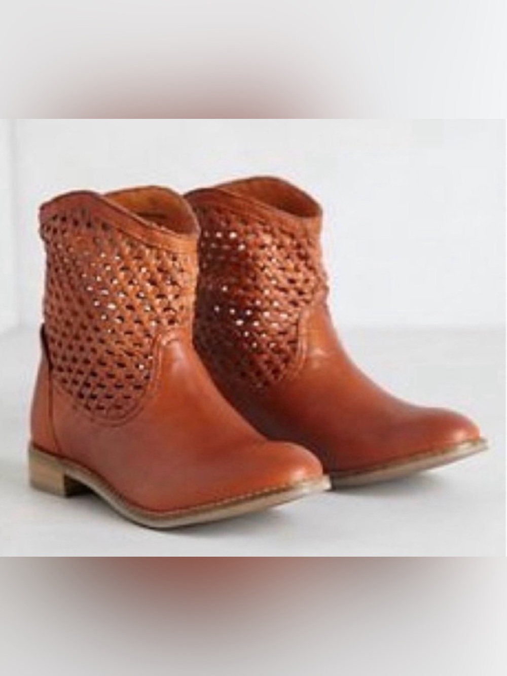 Seychelles Weekender Boots 8.5 Cognac Woven Leather Ankle Bootie Anthropologie